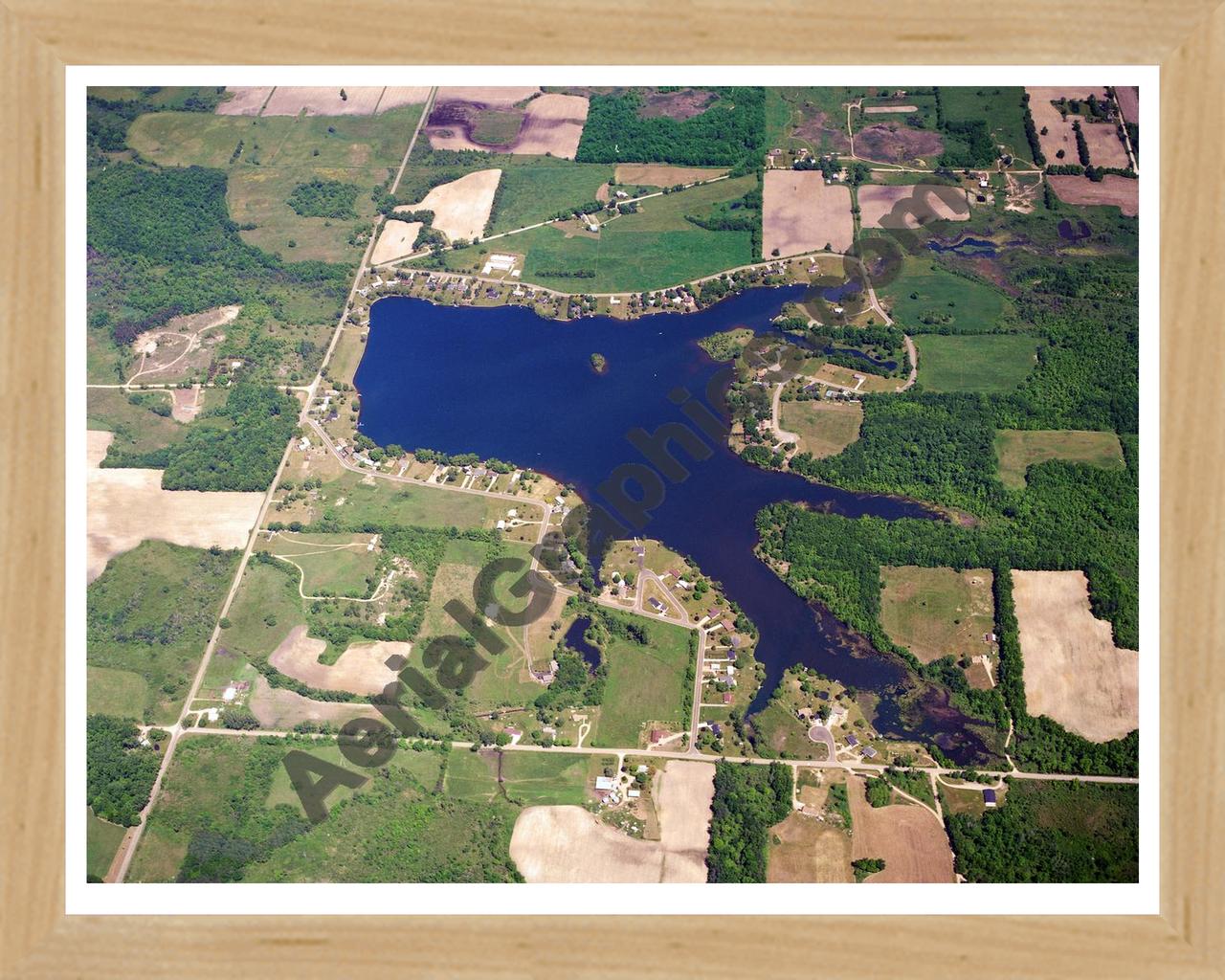 Aerial image of [952] Lake Bel Air in Hillsdale, MI with Natural Wood frame